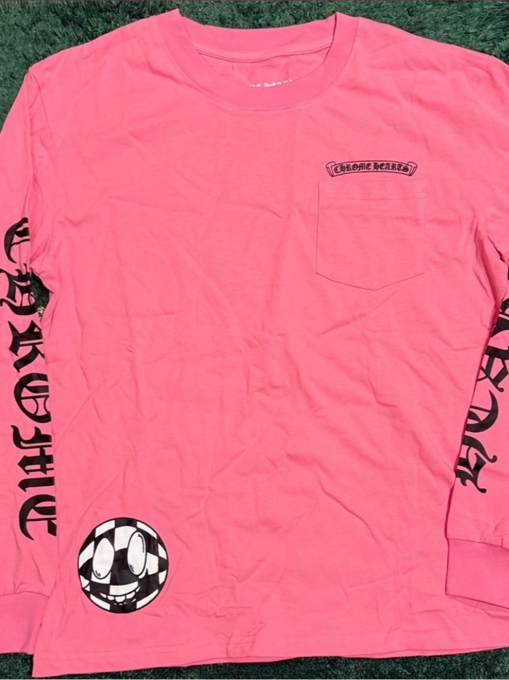 Chrome Hearts Pink Long-Sleeve Graphic Pocket Tee